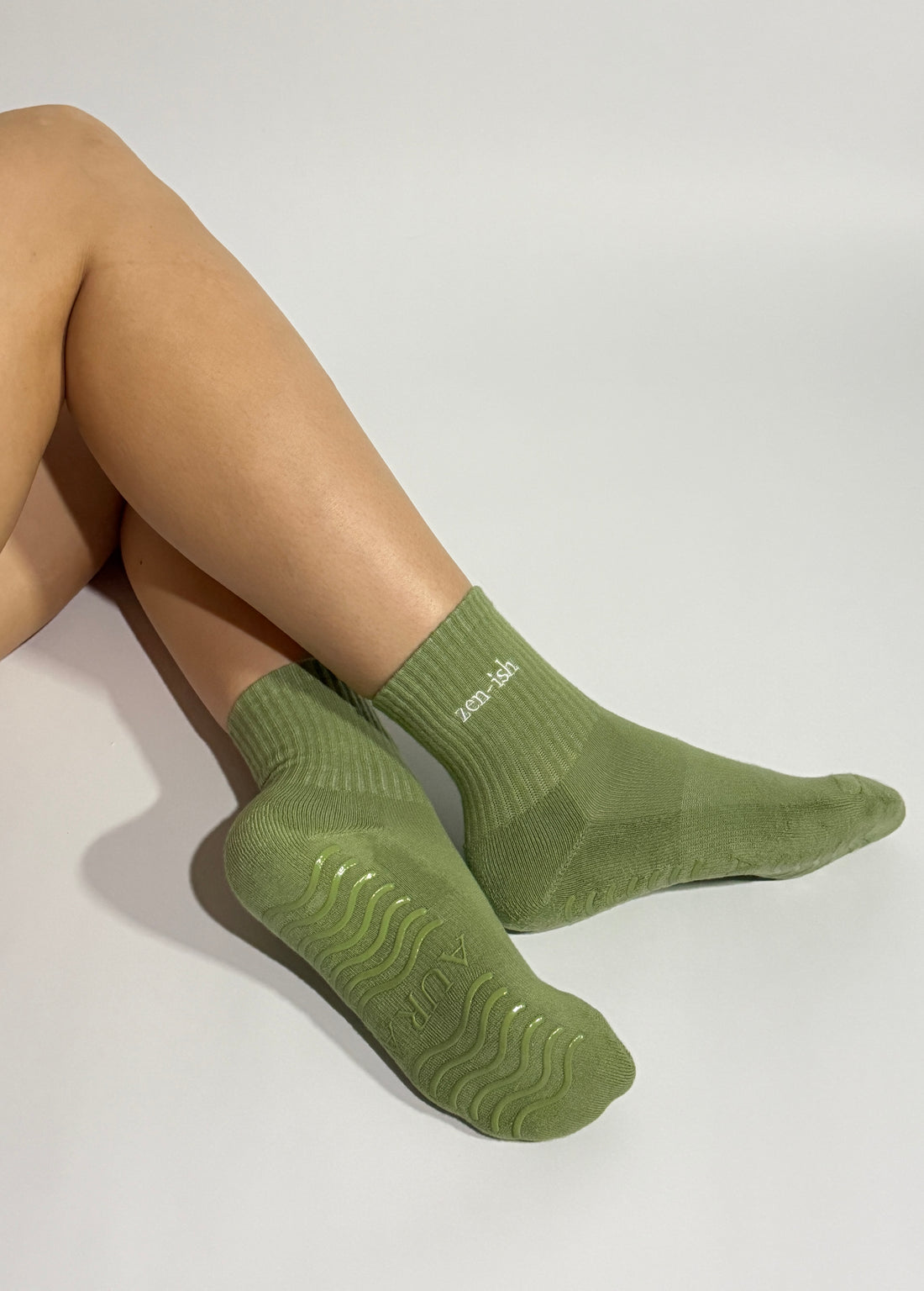 Green Zen-ish Pilates grip socks, for Reformer, Lagree & Barre